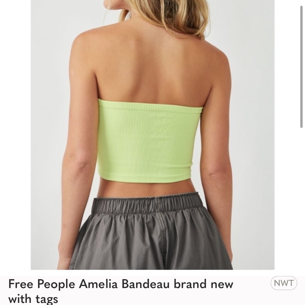 Free People Green Strapless Crop Top with Textured Fabric